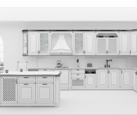 Kitchen Interior 3D Rendering Stock Photo 08