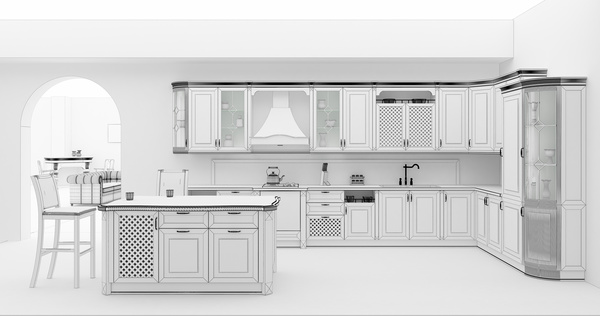 Kitchen Interior 3D Rendering Stock Photo 08
