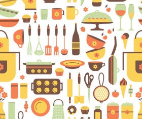 Kitchen flat pattern background vector