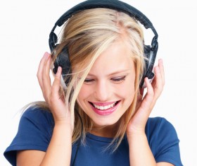 Listen to music girls Stock Photo