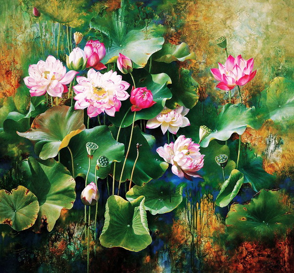 Lotus oil painting Stock Photo