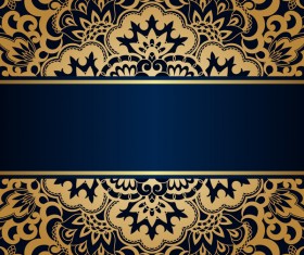 Luxury blue background with ornament gold vector 01