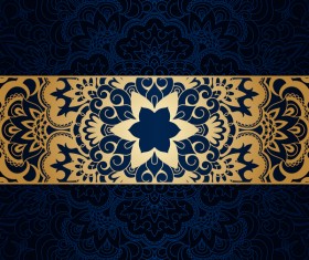 Luxury blue background with ornament gold vector 02