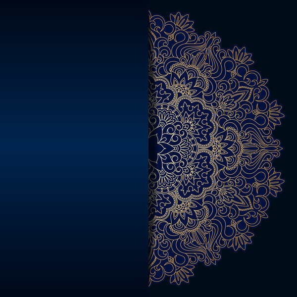 Luxury blue background with ornament gold vector 03