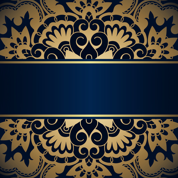 Luxury blue background with ornament gold vector 04