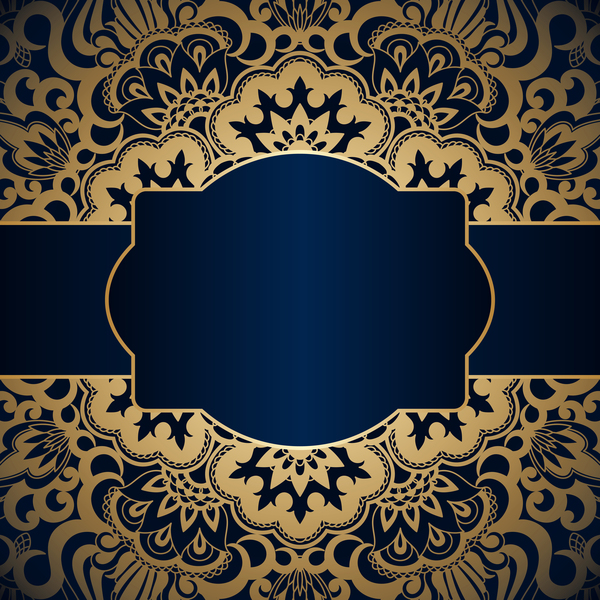 Luxury blue background with ornament gold vector 06