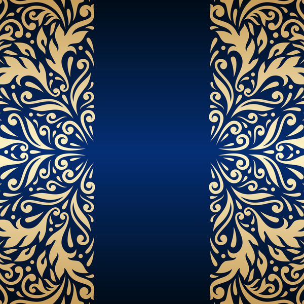 Luxury blue background with ornament gold vector 12