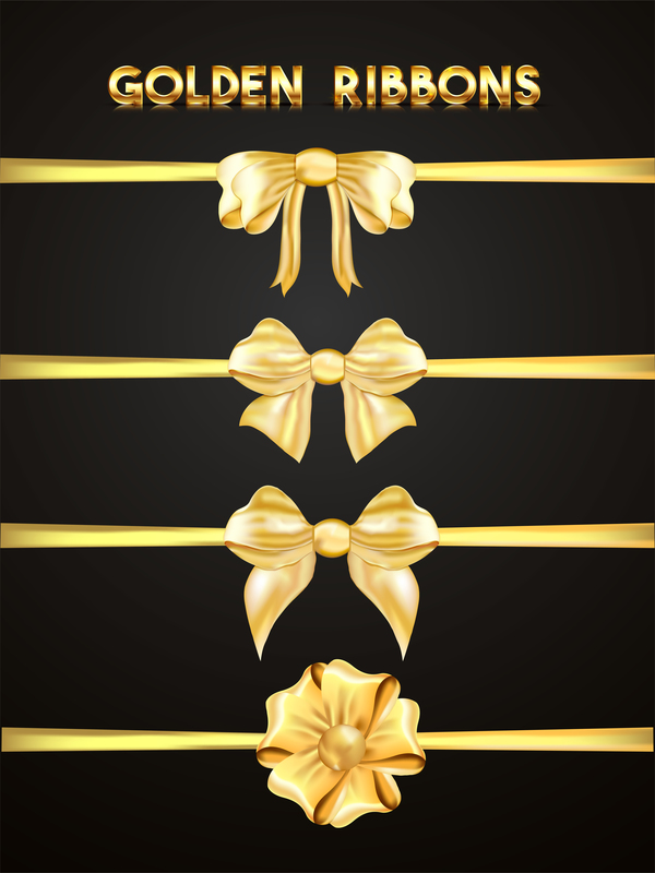 Luxury golden ribbons with bow vectors 01