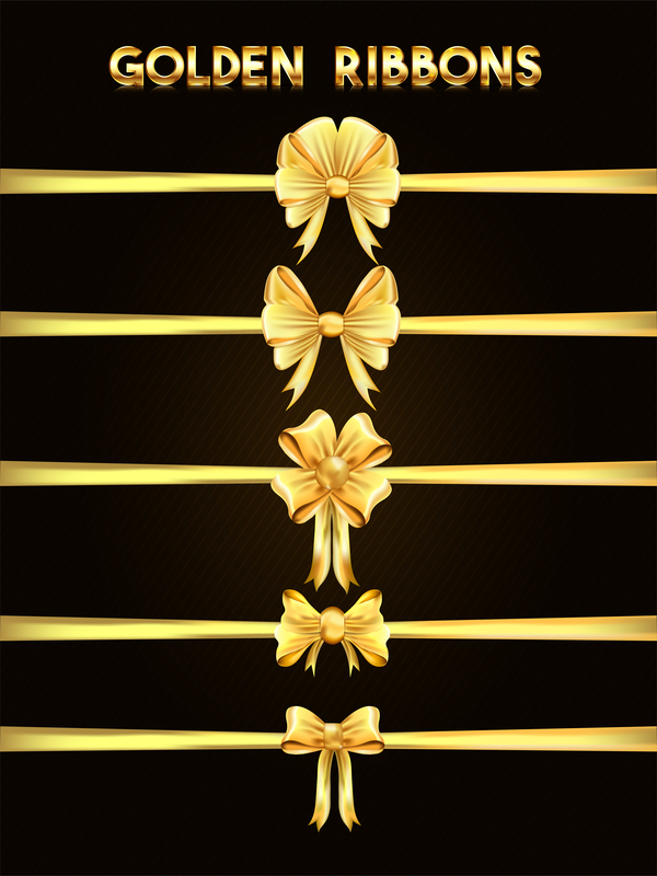 Luxury golden ribbons with bow vectors 02