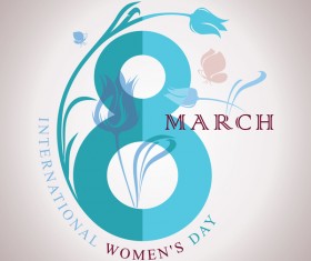 March 8 Happy Women Day Spring symbol Eight with flower and butterflies vector