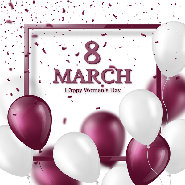 March 8 greeting card Women Day with balloon vector 01