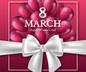 March 8 women day card with balloon and ribbon bow vector 01