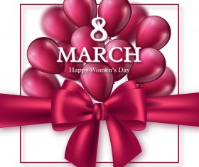 March 8 women day card with balloon and ribbon bow vector 02