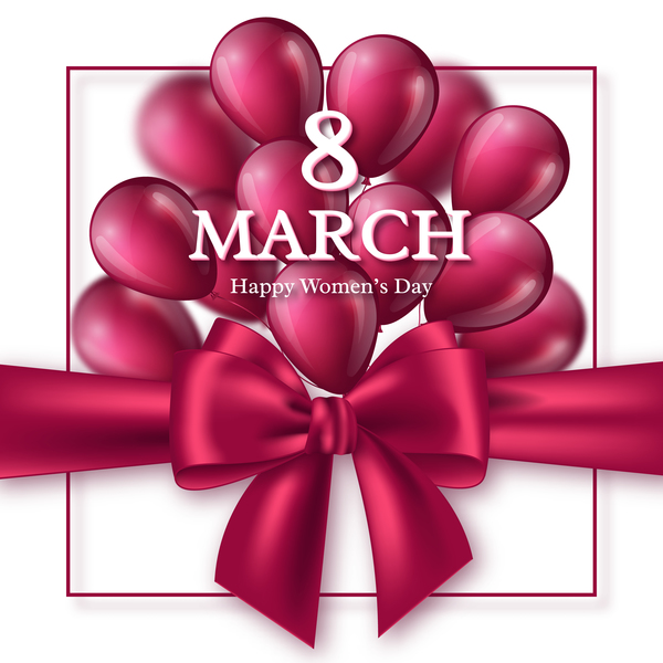 March 8 women day card with balloon and ribbon bow vector 02
