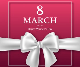 March 8 women day card with ribbon bow vector 01