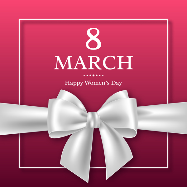 March 8 women day card with ribbon bow vector 01