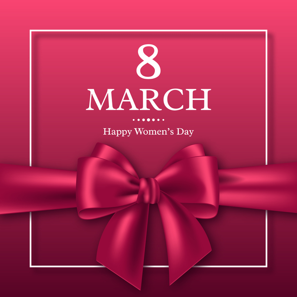 March 8 women day card with ribbon bow vector 02