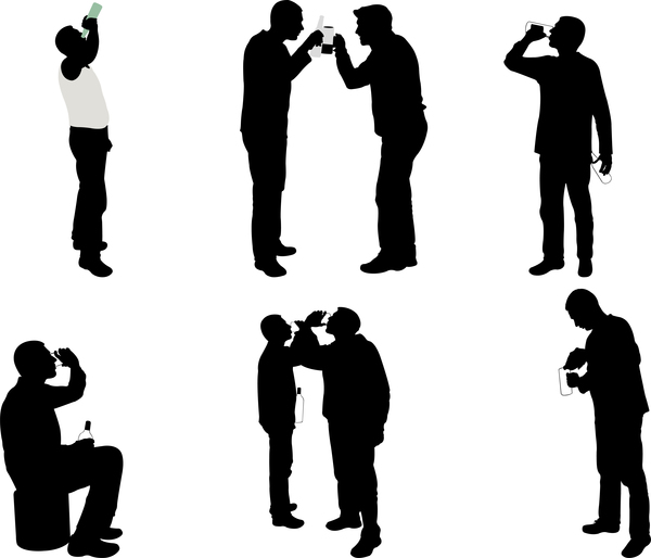Men drinking silhouette vector