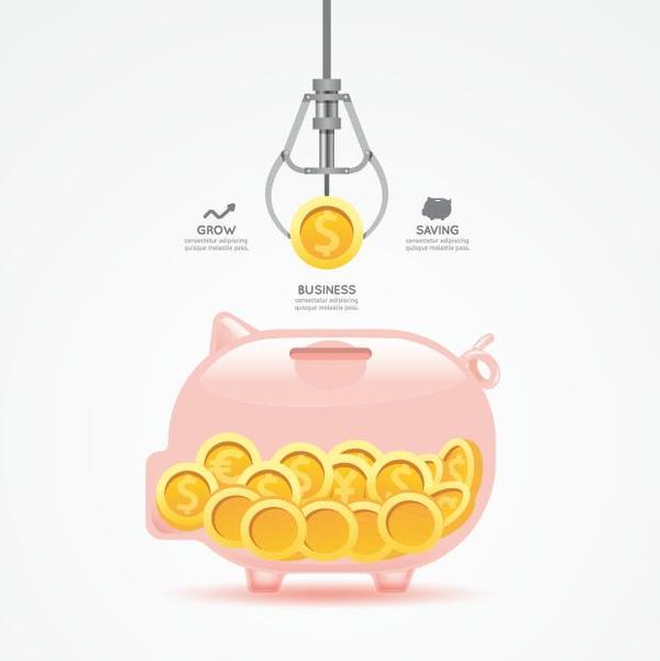 Money saving infographic with piggy bank vector 02