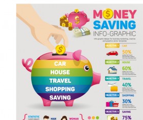 Money saving infographic with piggy bank vector 03