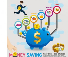 Money saving infographic with piggy bank vector 04