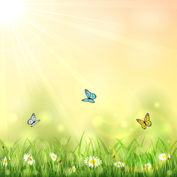 Nature background with butterflies vector free download