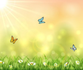 Nature background with three butterflies vector