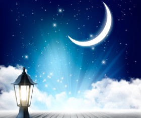 Nature night background with lamp vector
