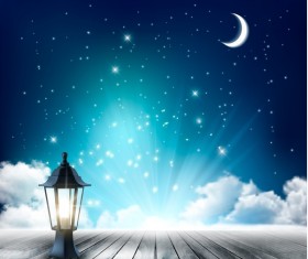 Night nackground with moon and clouds and lamp vector