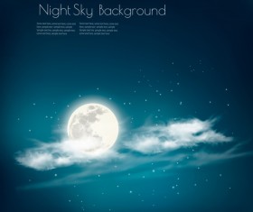 Night sky background with white clouds and moon vector