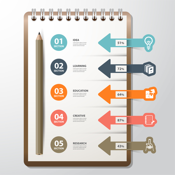 Notepad and education infographic vectors template 02
