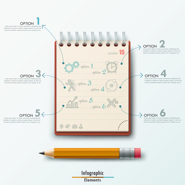 Notepad and education infographic vectors template 03