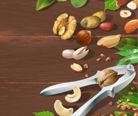 Nuts with wooden background vector