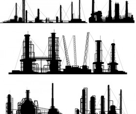 Oil and gas industry silhouette vectors set 01