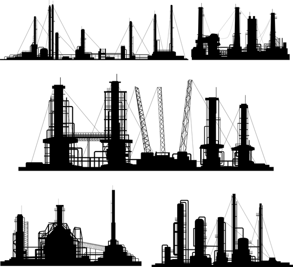 Oil and gas industry silhouette vectors set 01