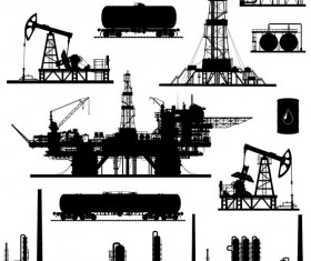 Oil and gas industry silhouette vectors set 03