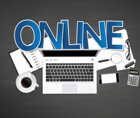 Online workplace with e-commerce template vector 01