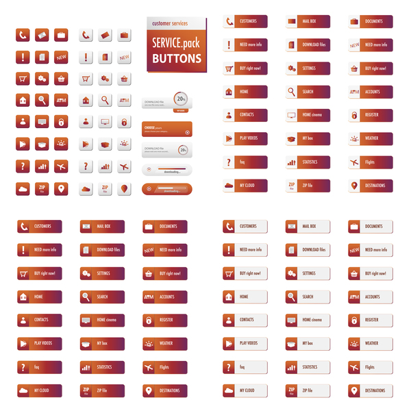 Orange Services buttons set vector