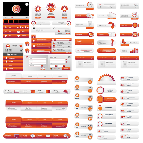 Orange User buttons business vector set
