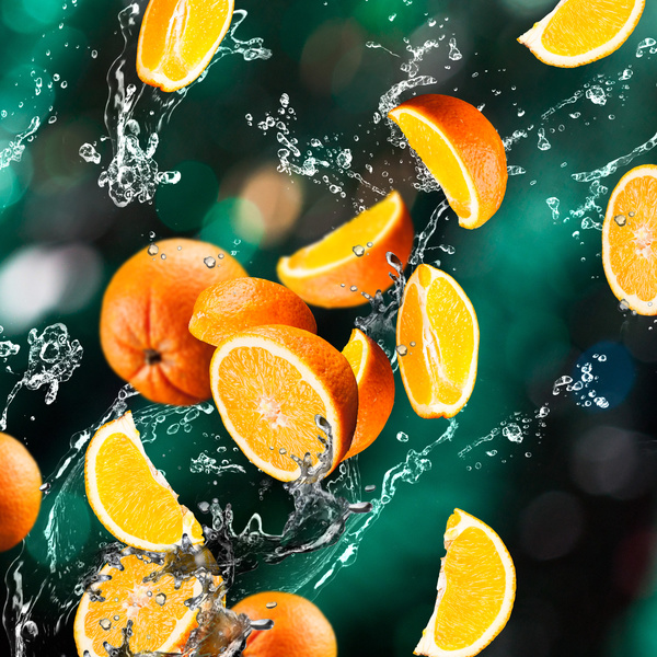 Oranges and splashing water Stock Photo 01