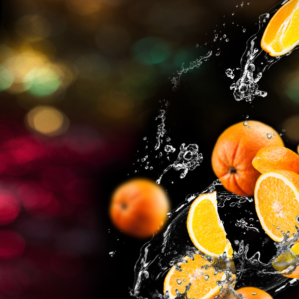 Oranges and splashing water Stock Photo 02