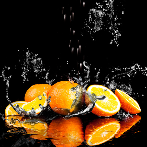 Oranges and splashing water Stock Photo 03