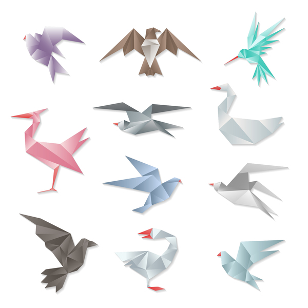 Orgami birds vector set 03