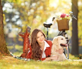 Pet dog with people Stock Photo