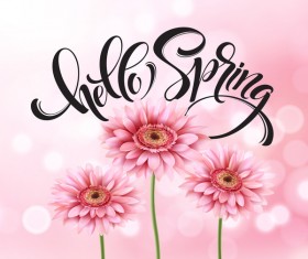 Pink gerbera flower with spring background vector 01