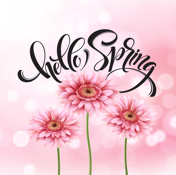 Pink gerbera flower with spring background vector 01