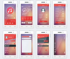 Pink mobile flat UI vector