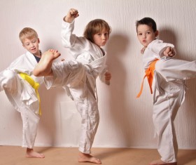 Practice Taekwondo children Stock Photo