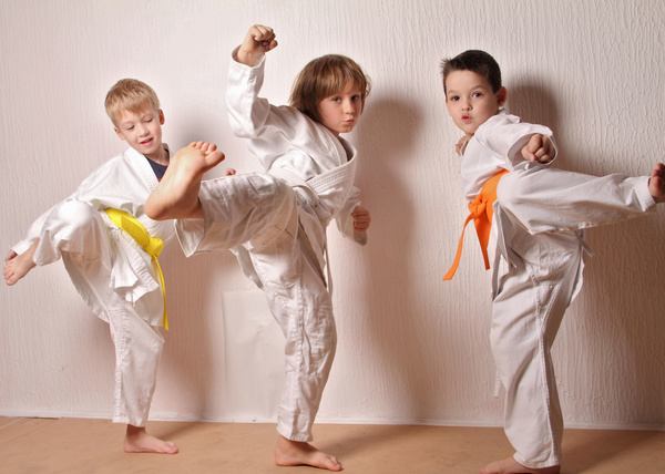 Practice Taekwondo children Stock Photo
