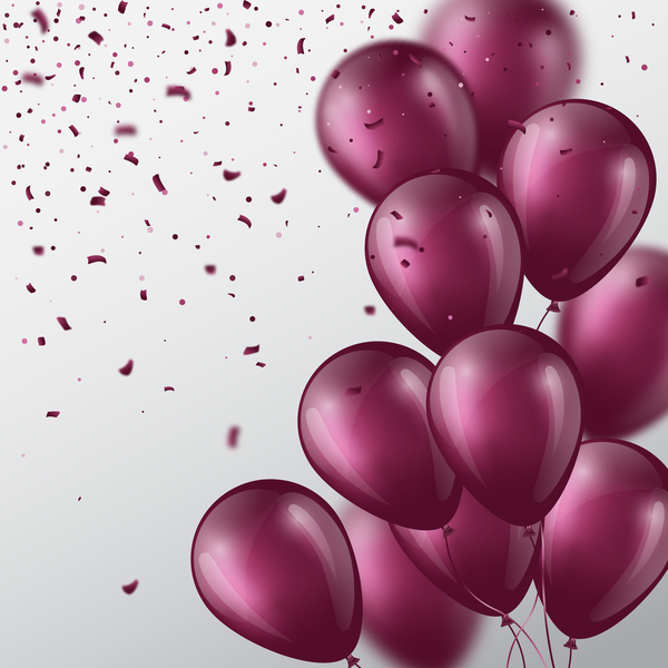 Purple balloon and confetti vector background